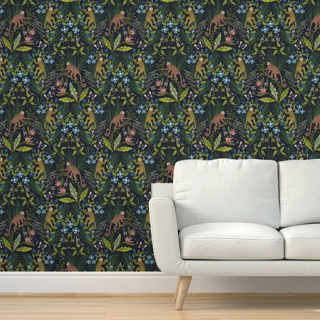 Botanical Monkeys Peel and Stick Wallpaper - Dark Teal product