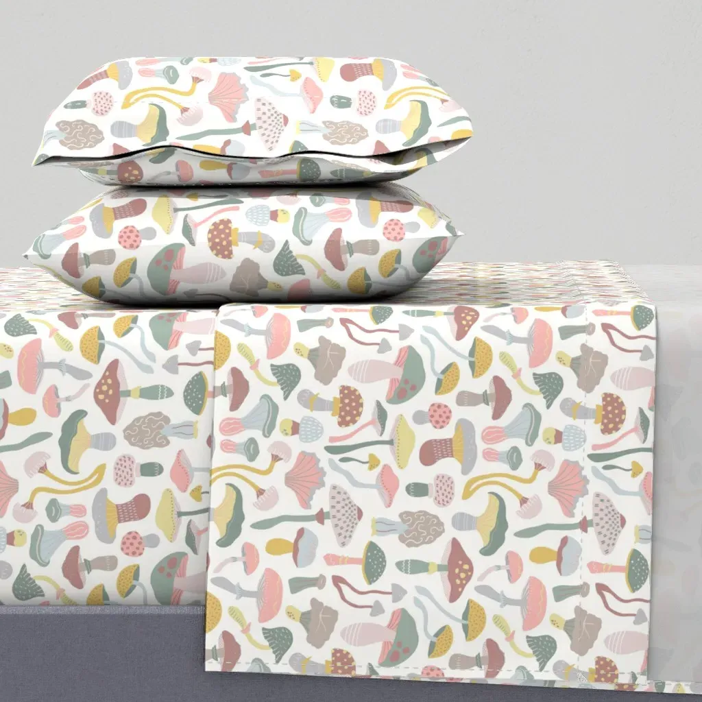 Botanical Mushroom Twin Sheet Set - Pale Pink product