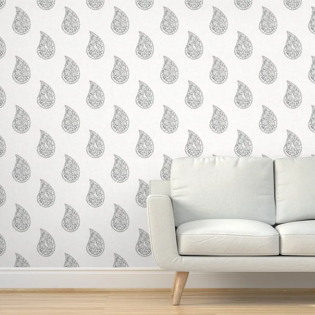 Botanical Paisley Block Print Bunny Peel and Stick Wallpaper - Black product