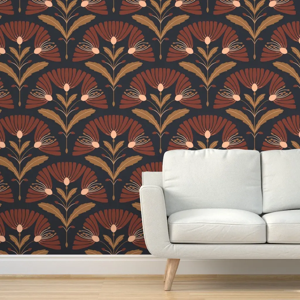 Botanical Scallop Trellis XL Peel and Stick Wallpaper - Burnt Red product