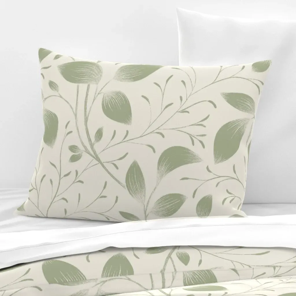 Botanical Sketch Standard Knife Edge Pillow - Sage Green, Cotton Sateen product