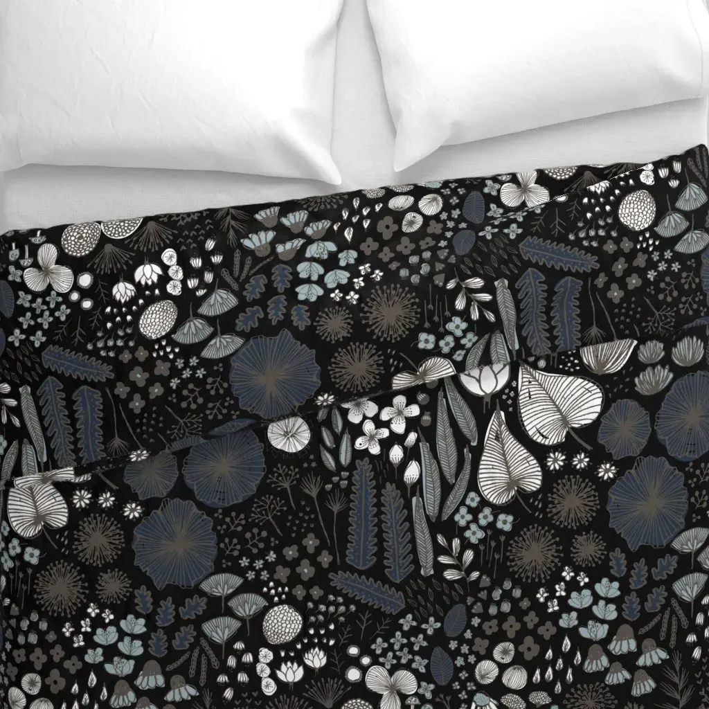 Botanical Sketchbook M+M Duvet Cover - Dark Blue-Gray alternate view