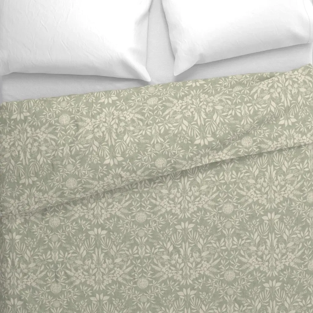 Botanical Sketched Forest Duvet Cover - Sage Green alternate view