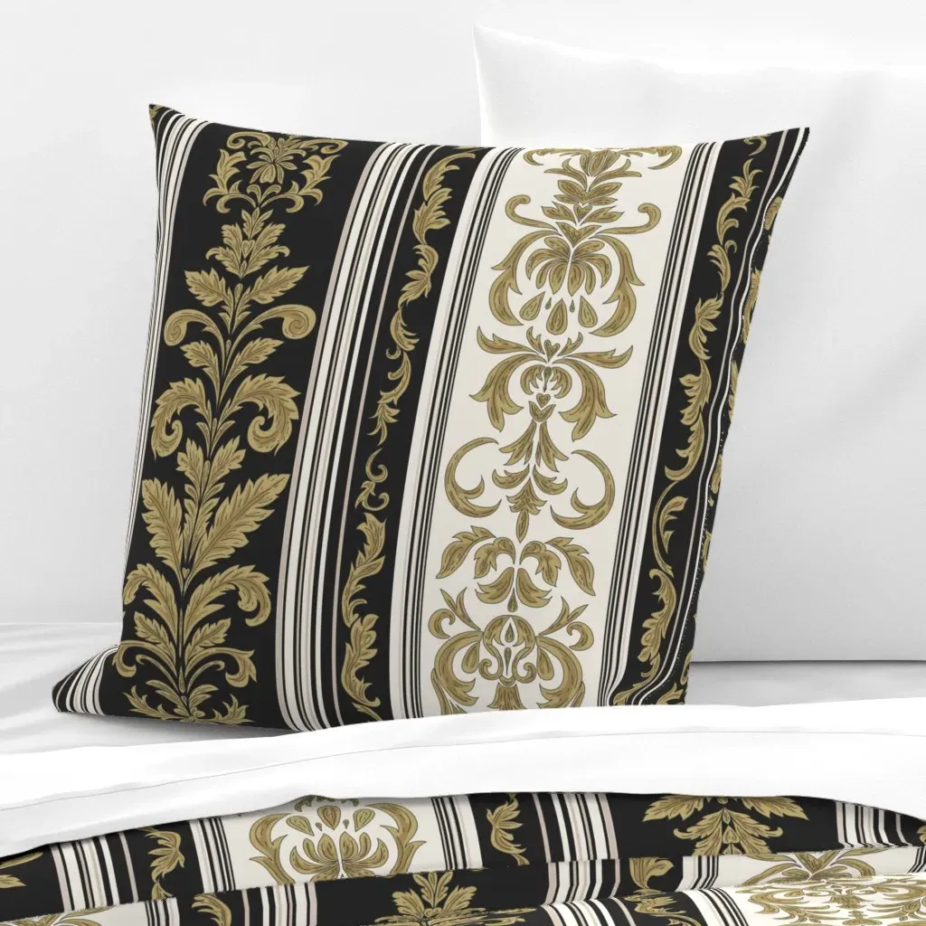 Botanical Stripes Baroque Rococo Euro Pillow Sham - Gold product
