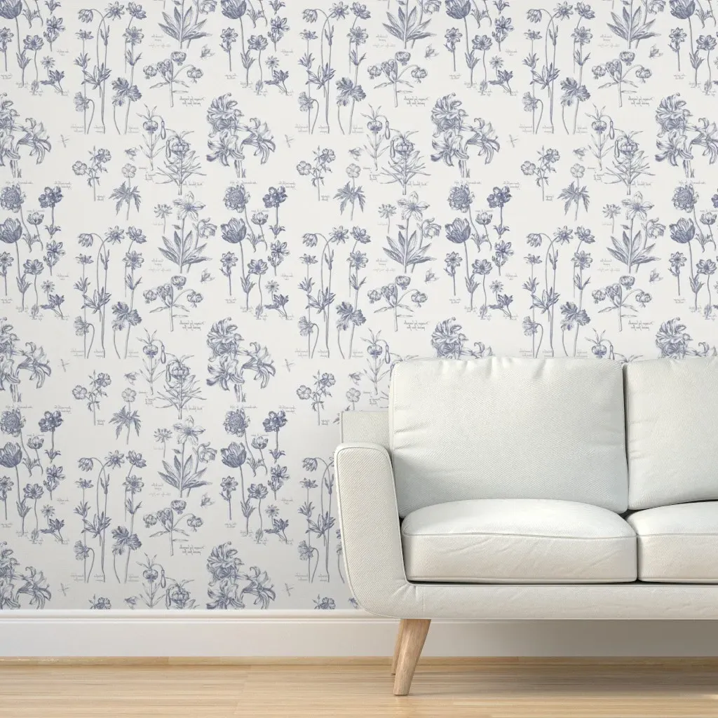 Botanical Summer Garden Peel and Stick Wallpaper - Blue Gray product
