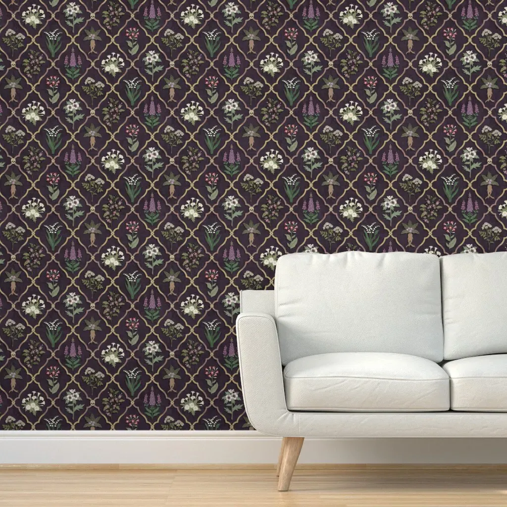 Botanical Trellis Peel and Stick Wallpaper - Dark Purple product