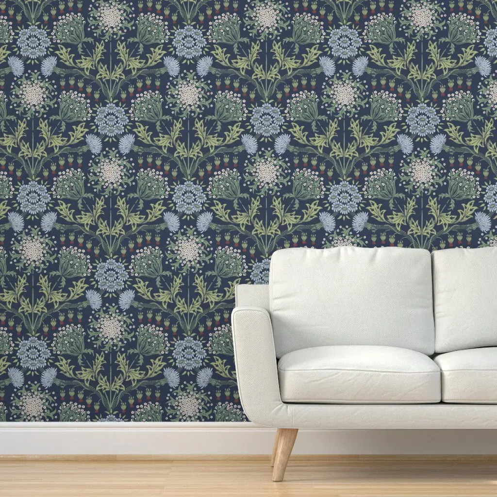 Botanical Vintage Wildflowers Peel and Stick Wallpaper - Dark Teal product