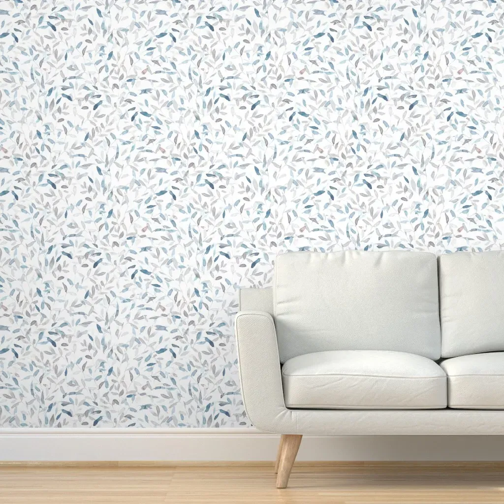 Botanical Watercolor Leaves Peel and Stick Wallpaper - Light Blue product