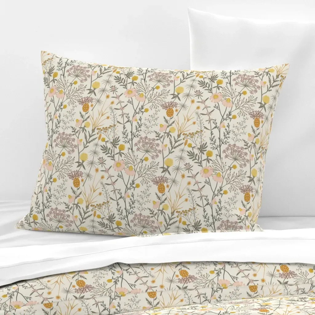 Botanical Weeds Standard Knife Edge Cushion Cover - Pale Yellow, Cotton Sateen product