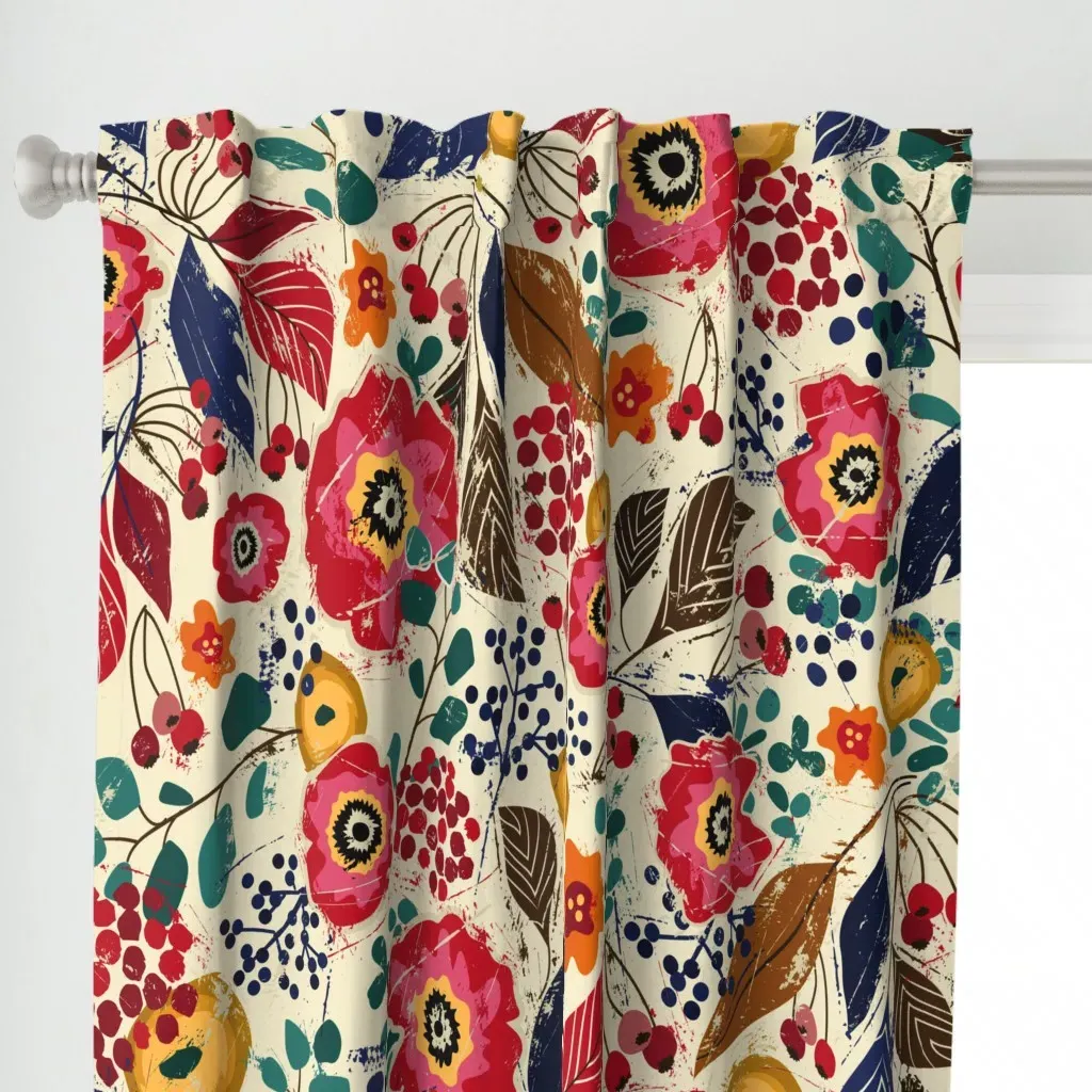 Botanical Wood Cut Curtain Panel - Pink alternate view