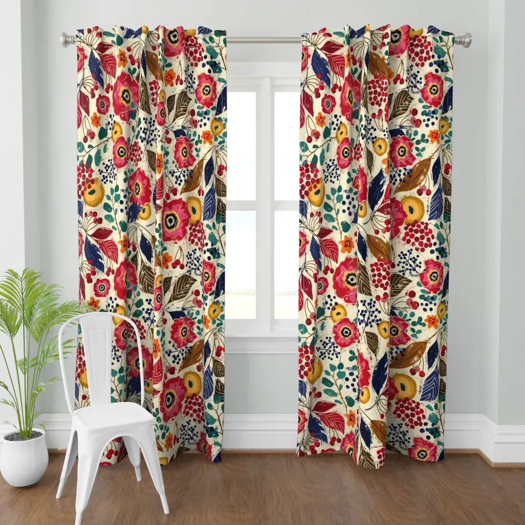 Botanical Wood Cut Curtain Panel - Pink product