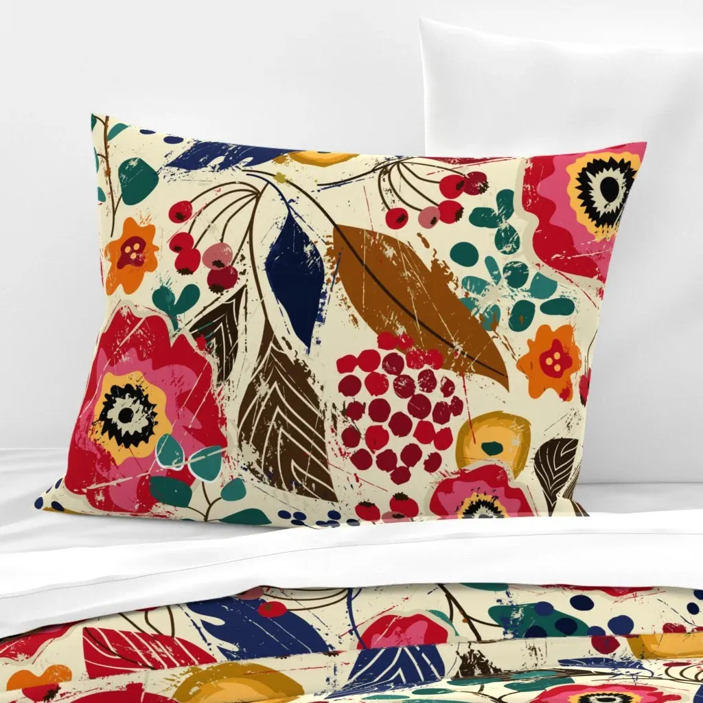 Botanical Wood Cut Standard Knife Edge Cushion - Pink, Cotton Sateen product