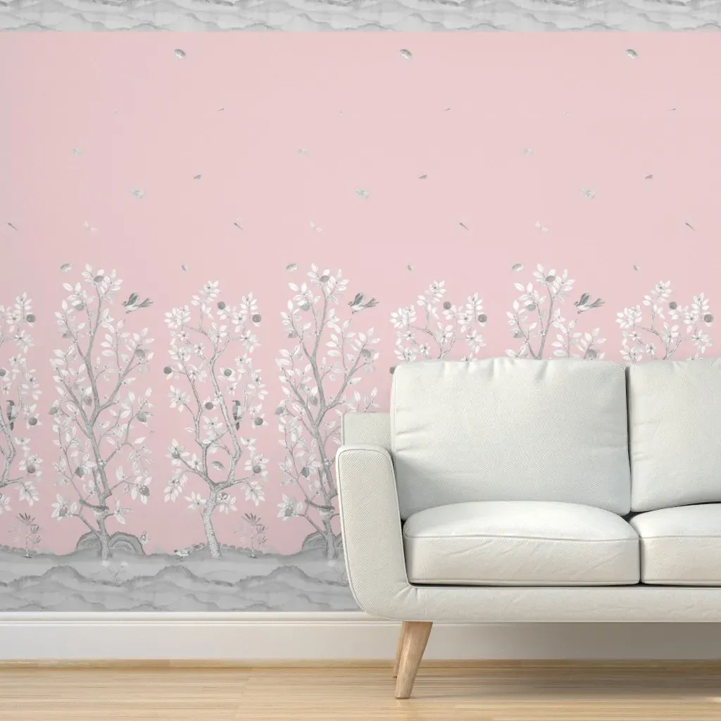 Both Trees On Blush Peel and Stick Wallpaper - Pink, Fabric product
