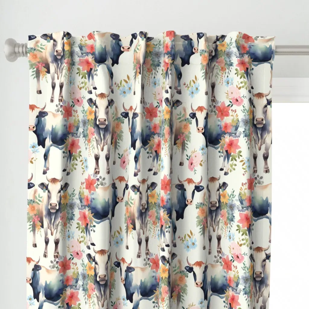 Bovine Blossom Curtain Panel - White alternate view