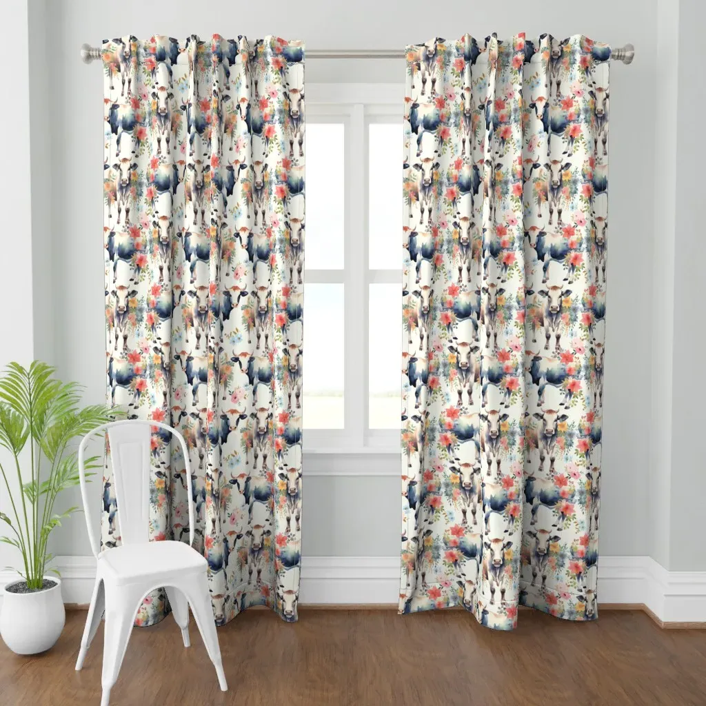 Bovine Blossom Curtain Panel - White product