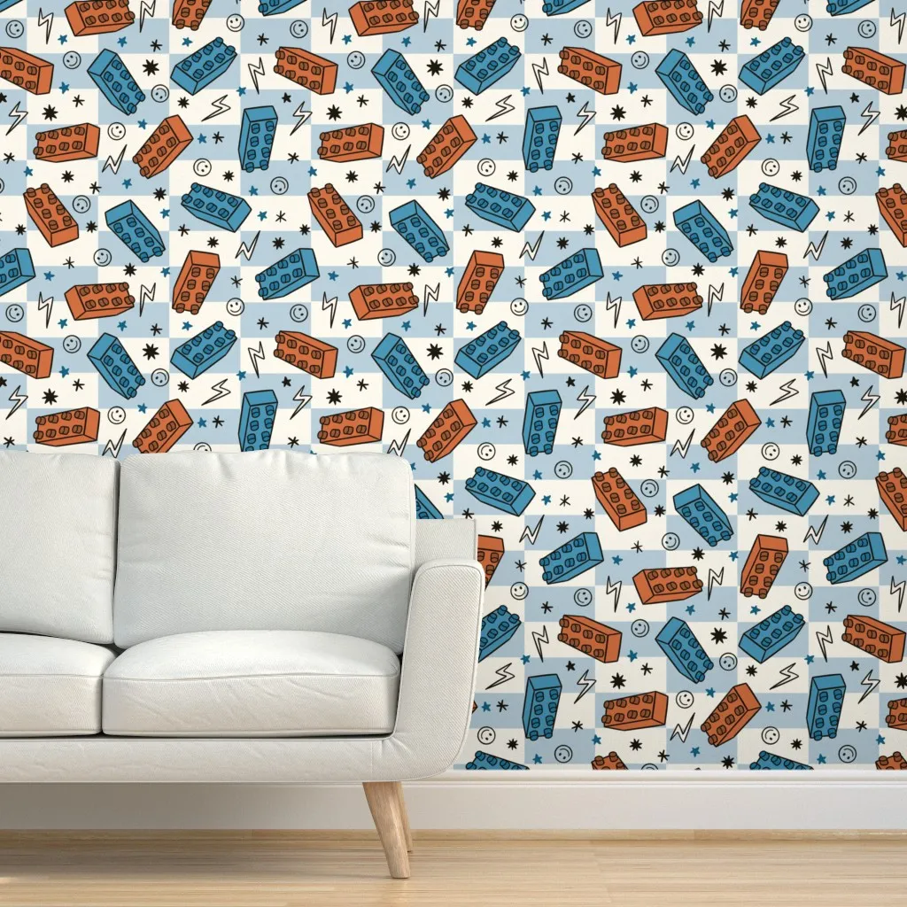 Boy Print Building Blocks Peel and Stick Wallpaper - Orange product