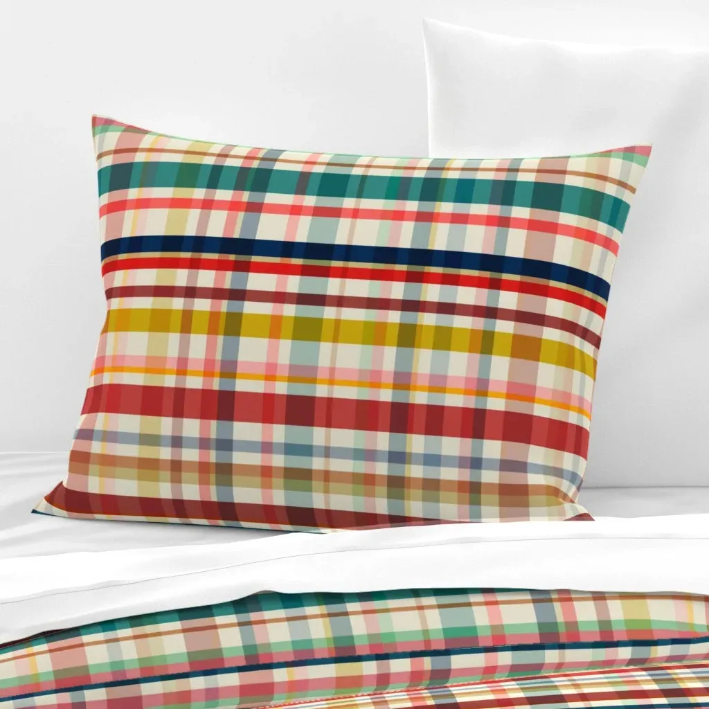 Boy Scout Plaid Tartan Standard Knife Edge Cushion - Off-White, Cotton product