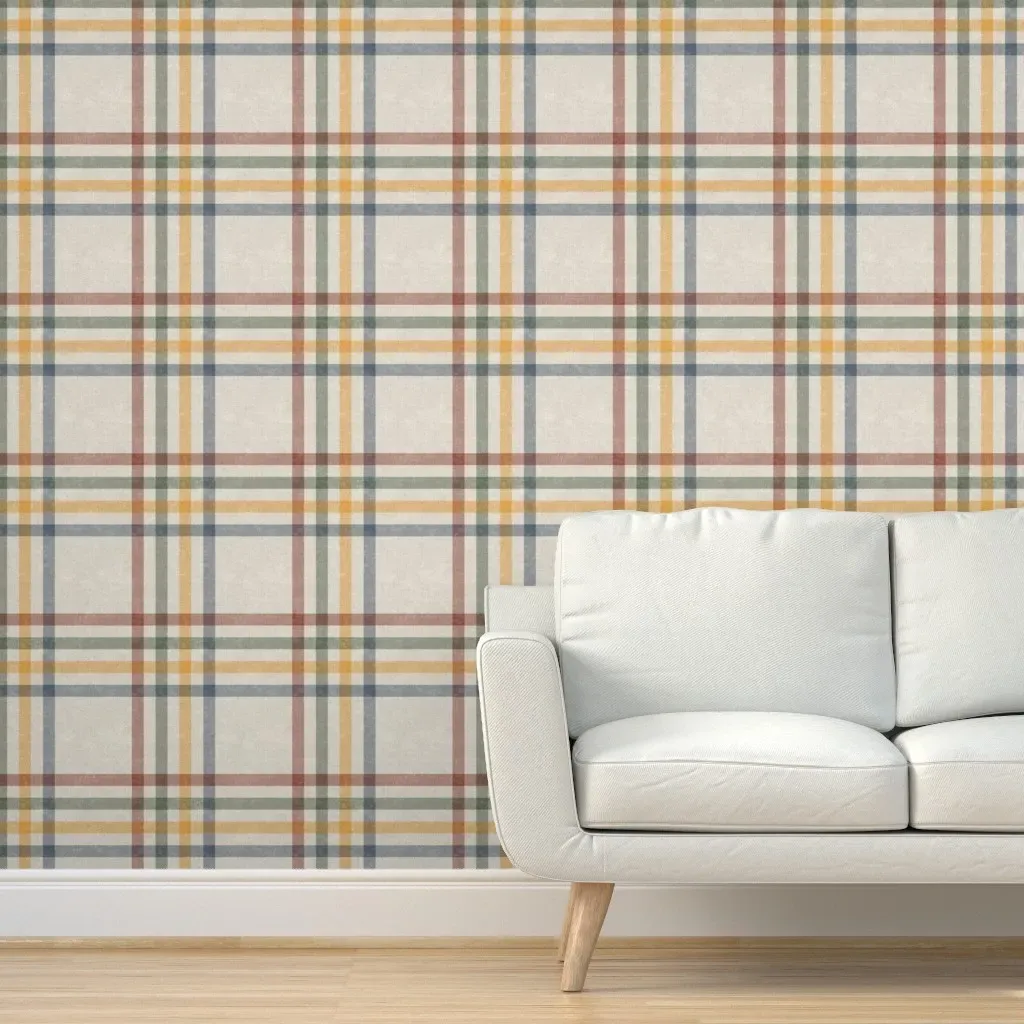 Bradbury Faded Rustic Blanket Plaid Peel and Stick Wallpaper - Off-White product