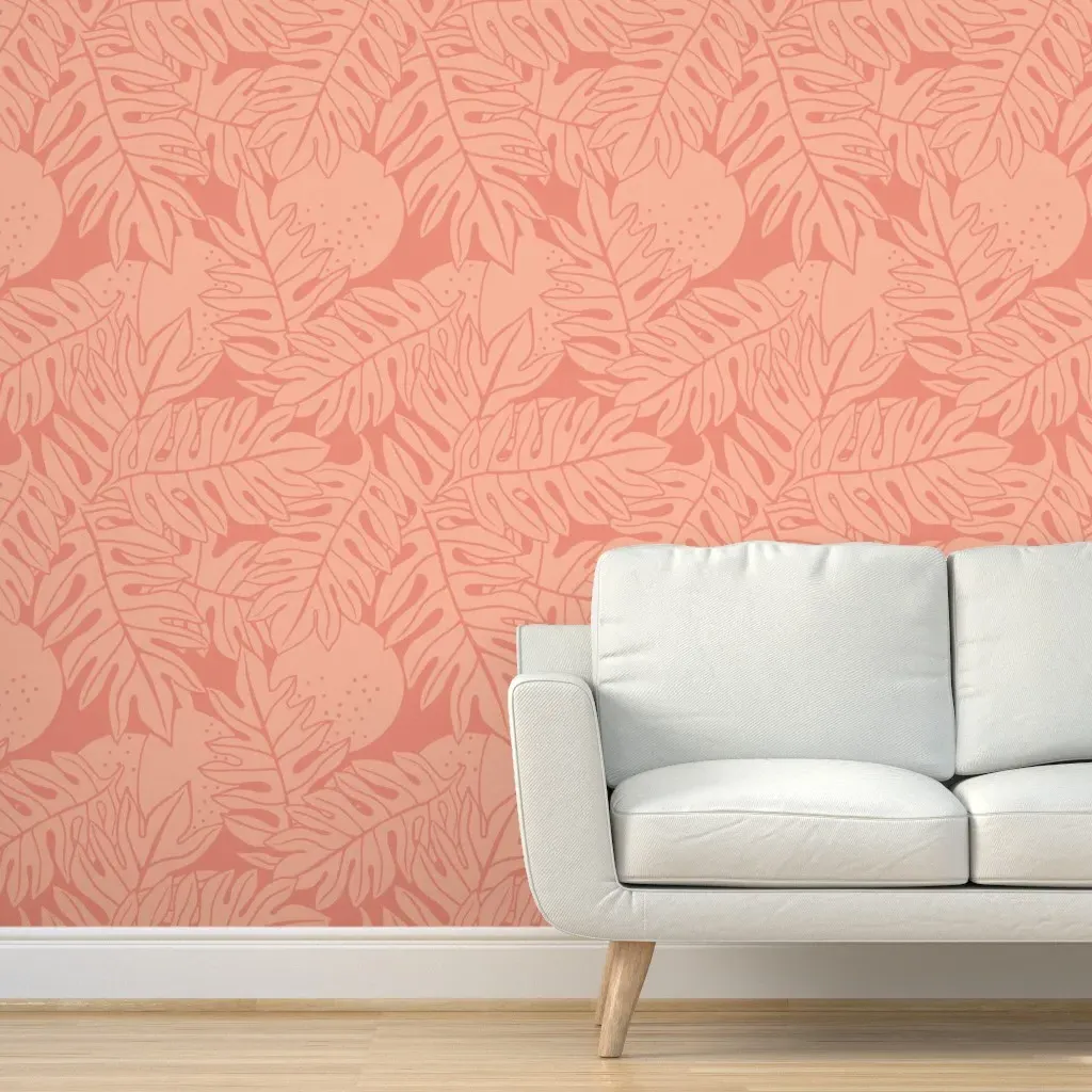 Breadfruit Ulu Line Drawing Peel and Stick Wallpaper - Coral product
