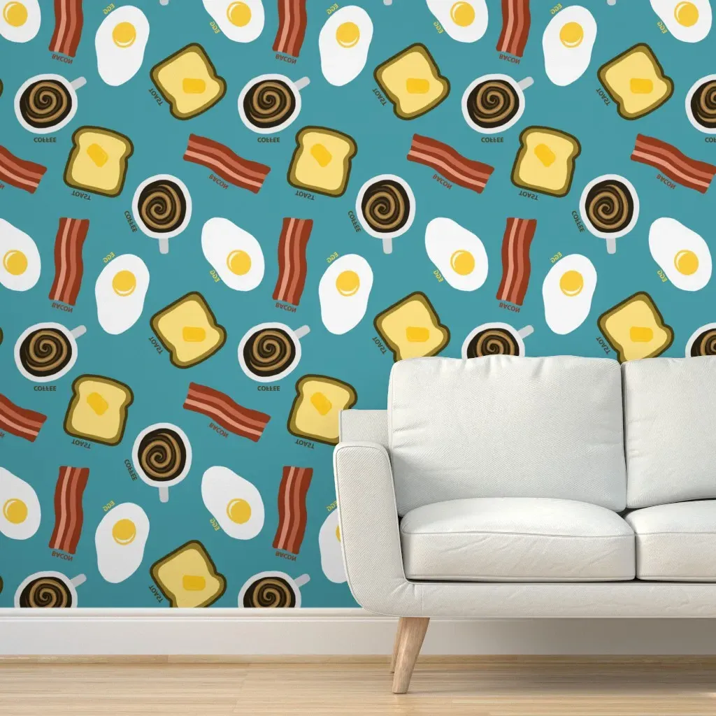 Breakfast Foods Peel and Stick Wallpaper - Teal product
