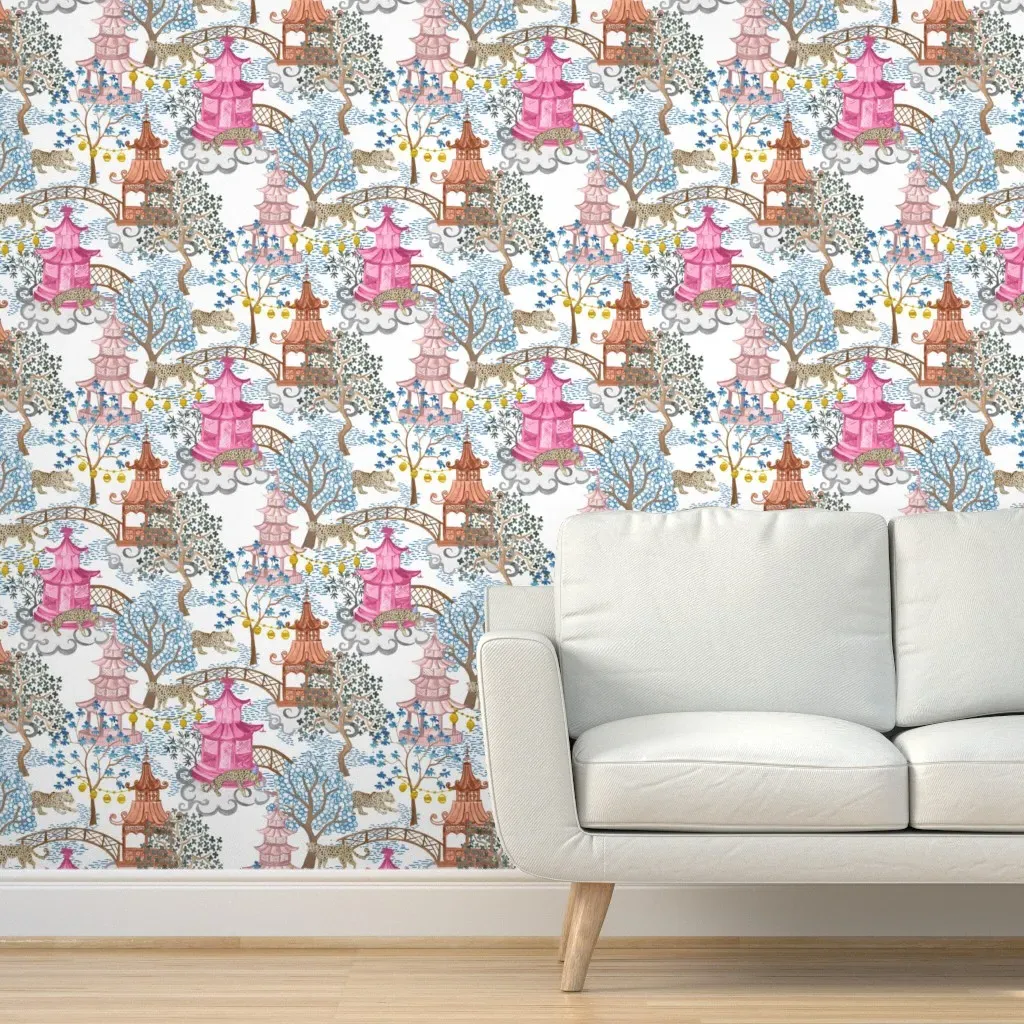 Brenna Party Leopards In Pagoda Forest Peel and Stick Wallpaper - Blue Teal product