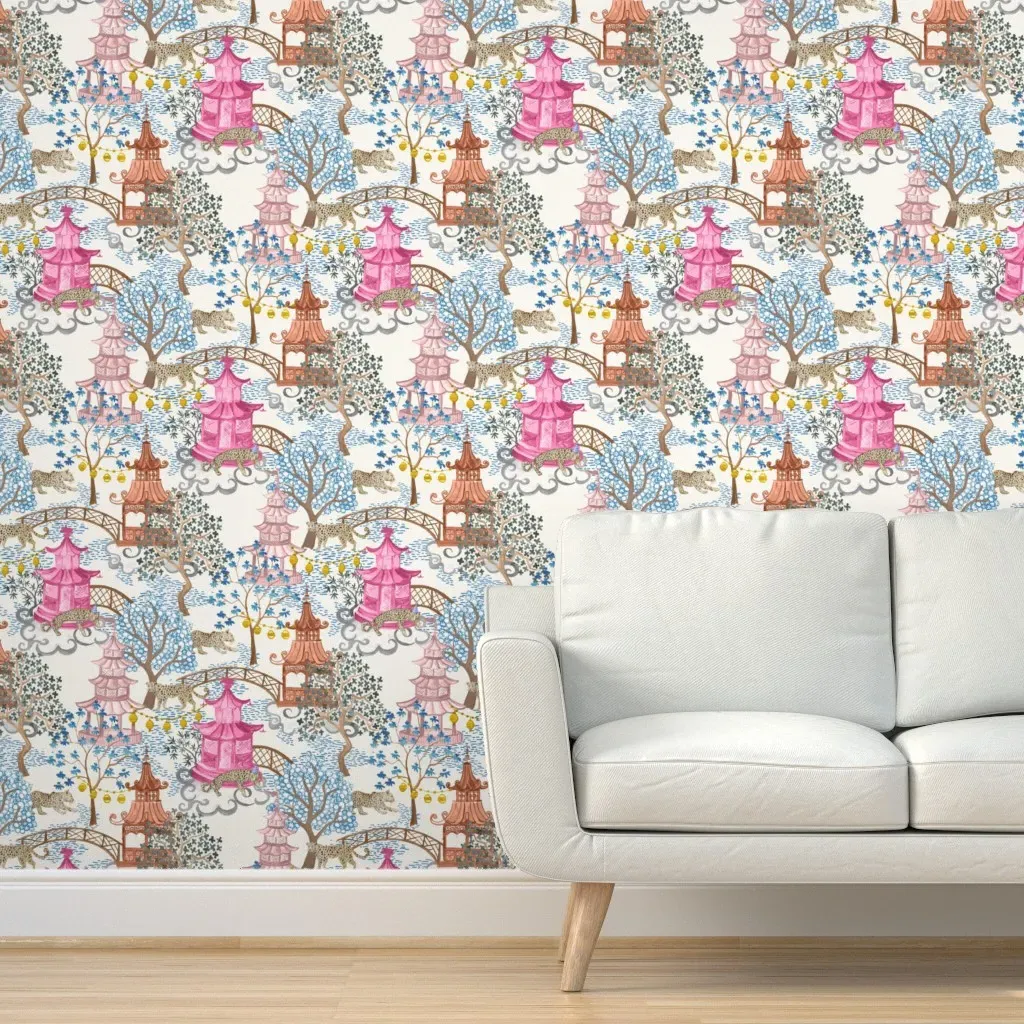 Brenna Party Leopards Pagoda Forest Peel and Stick Wallpaper - Pink product