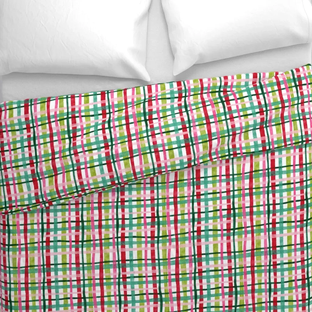 Bright Christmas Watercolor Duvet Cover - Red alternate view