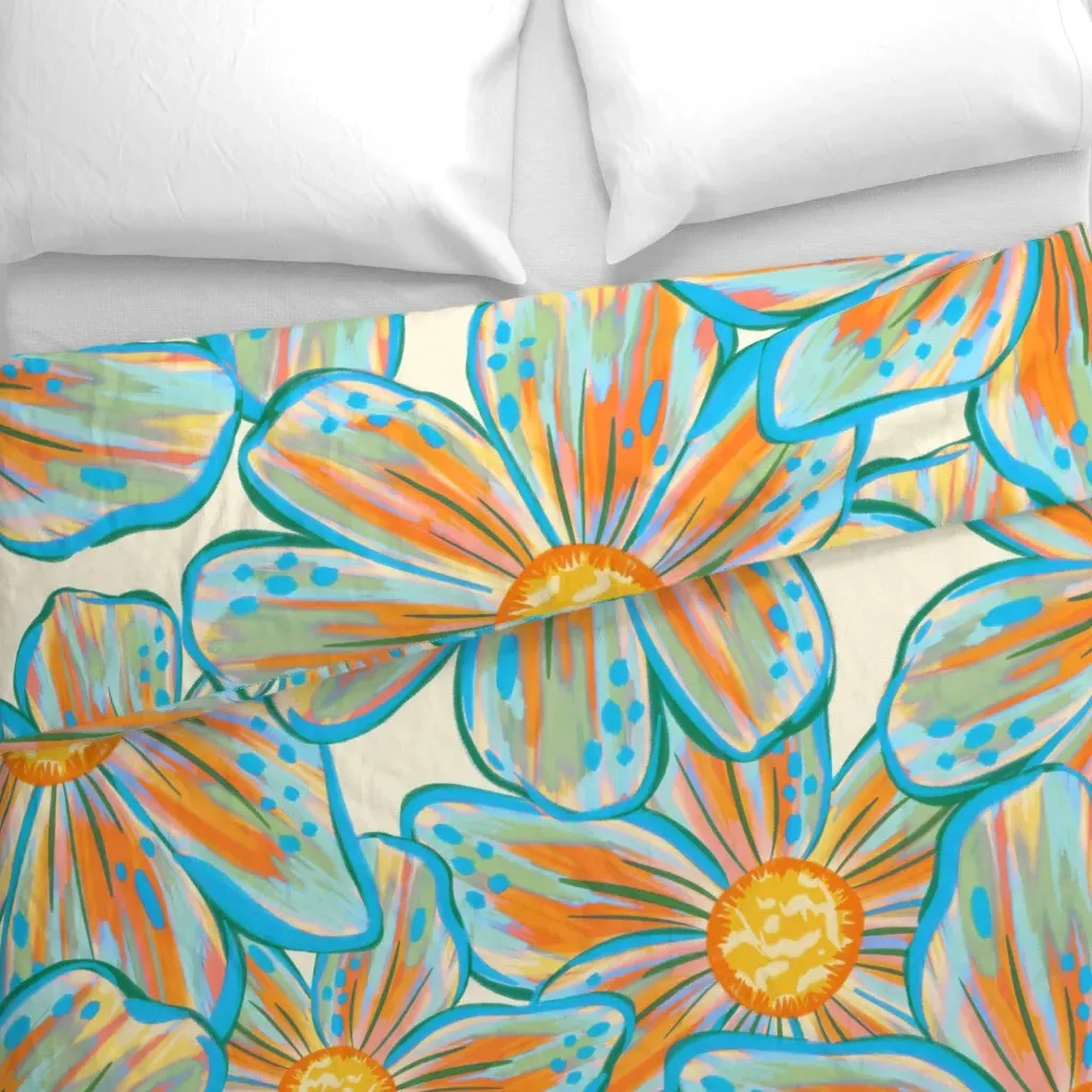 Bright Maximalist Florals Duvet Cover - Orange alternate view