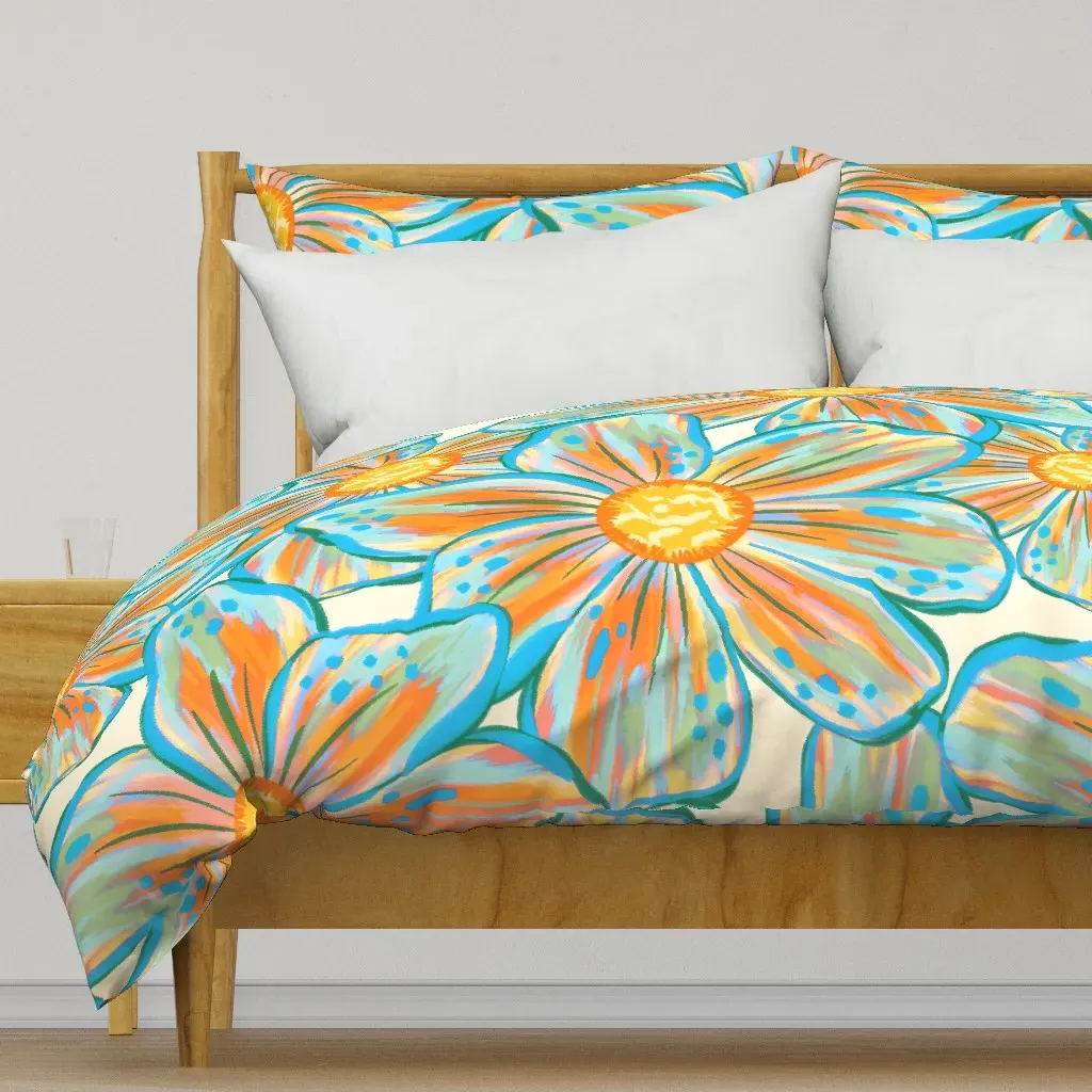 Bright Maximalist Florals Duvet Cover - Orange product