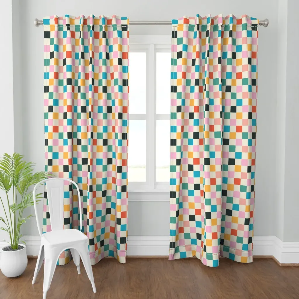 Bright Mid-Century Checks Curtain Panel - Off-White product