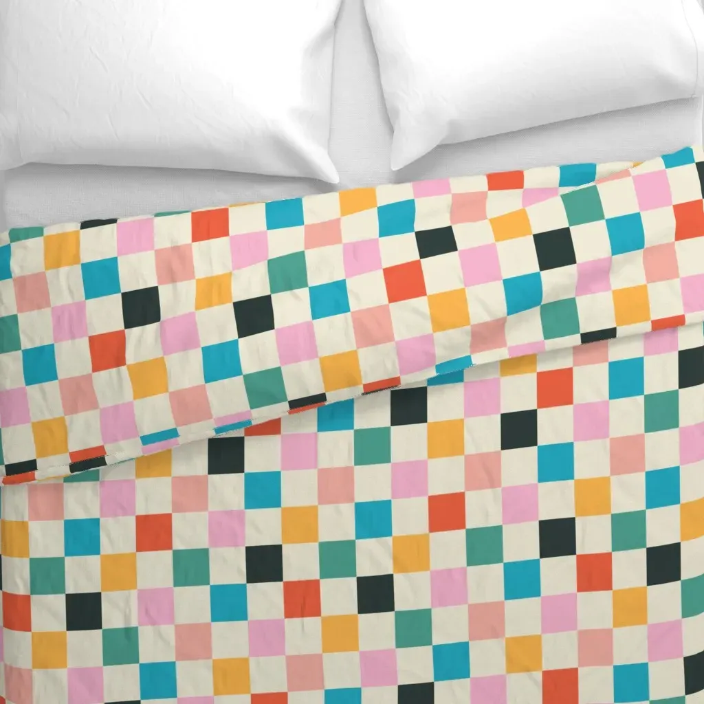 Bright Mid-Century Checks Duvet Cover - Off-White alternate view