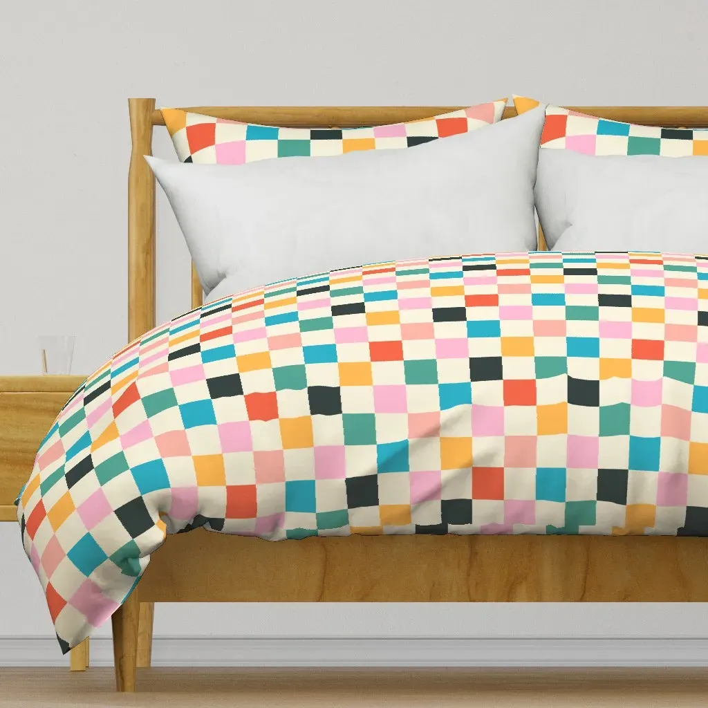 Bright Mid-Century Checks Duvet Cover - Off-White product