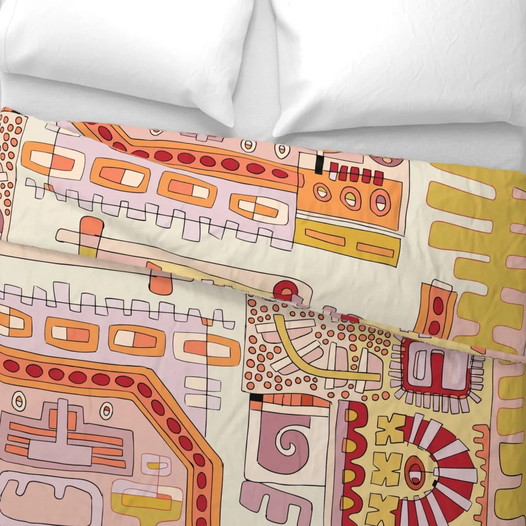 Bright Multi-Color Tribal Duvet Cover - Peach alternate view
