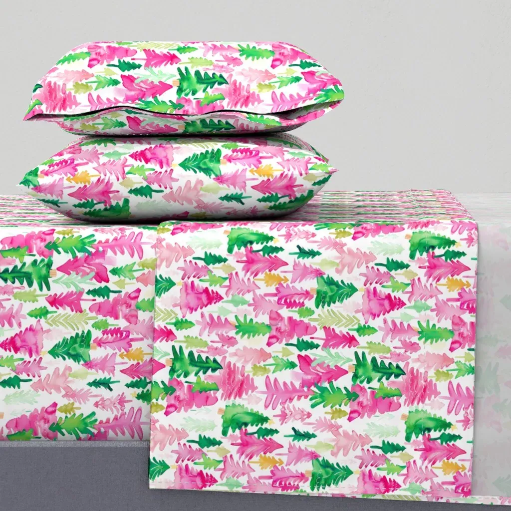 Bright Pink Christmas Trees King Size Sheet Set - Pink product