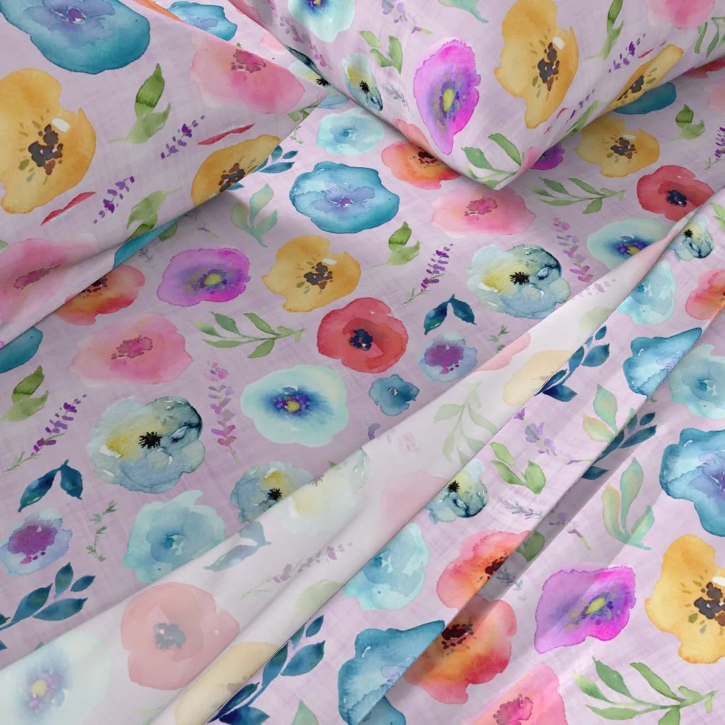Bright Spring Floral Queen Sheet Set - Lavender, Linen alternate view