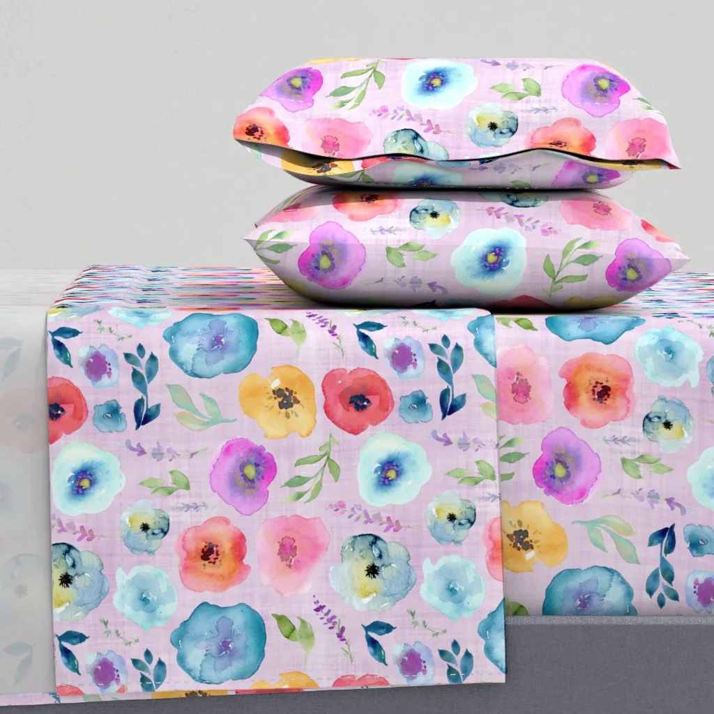 Bright Spring Floral Queen Sheet Set - Lavender, Linen product