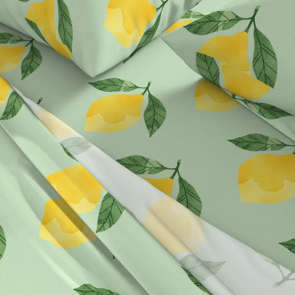Bright Yellow Watercolor Lemons Botanical Queen Sheet Set - Yellow alternate view