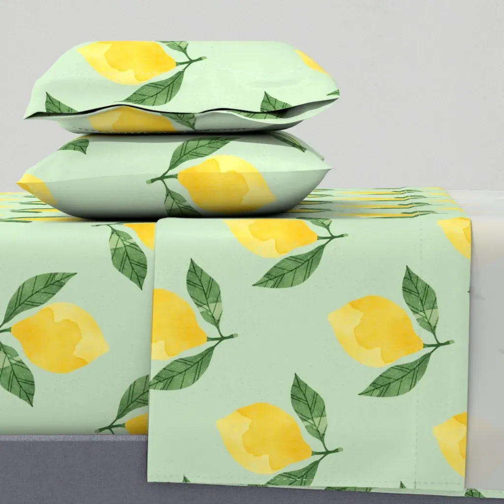 Bright Yellow Watercolor Lemons Botanical Queen Sheet Set - Yellow product