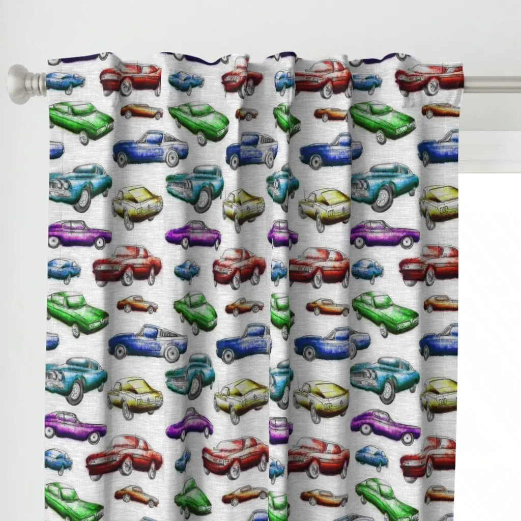 Brighter Muscle Cars Curtain Panel - Off-White alternate view