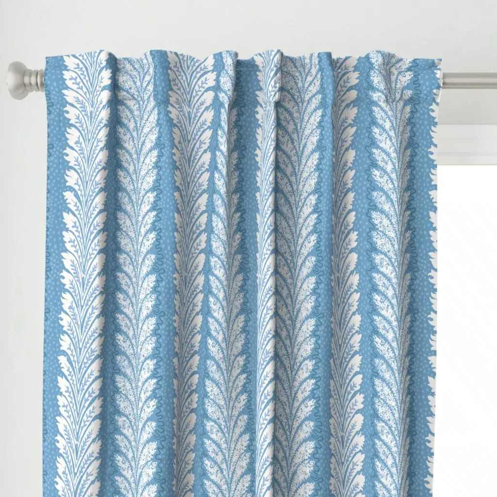 British Feather Blue Curtain Panel - White alternate view