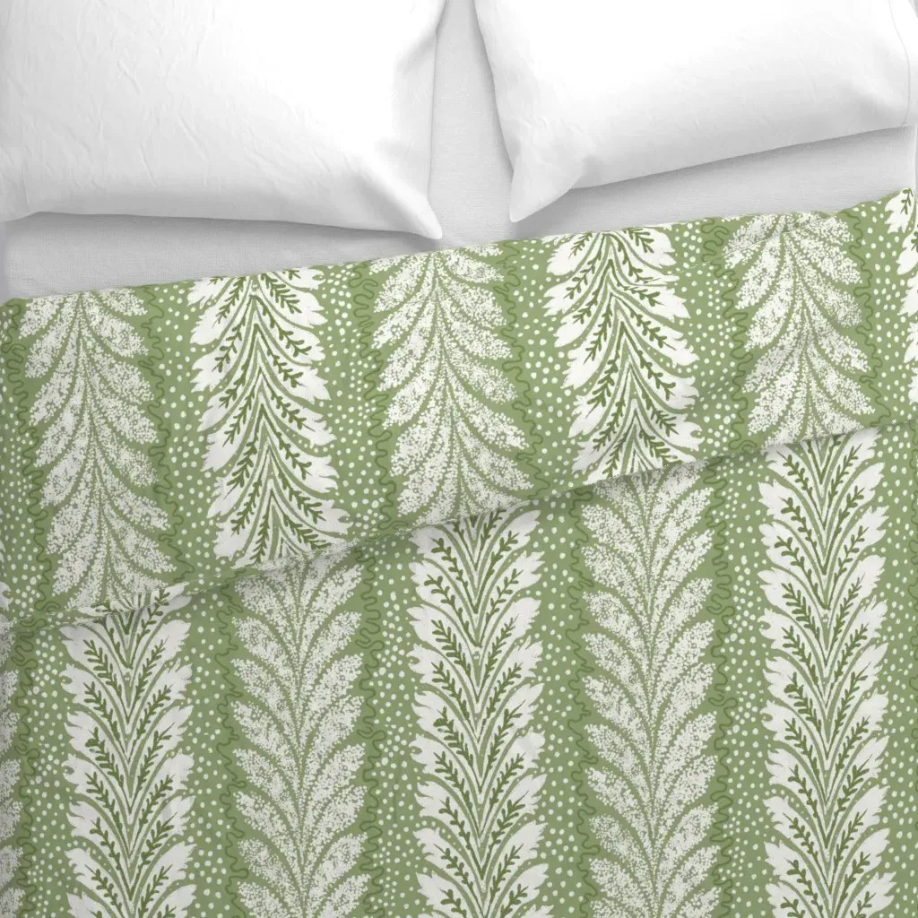 British Feather Grass Green Duvet Cover - White alternate view