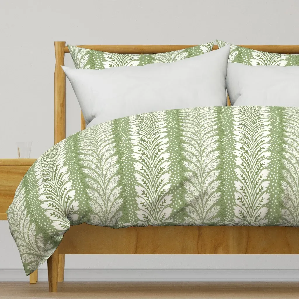British Feather Grass Green Duvet Cover - White product