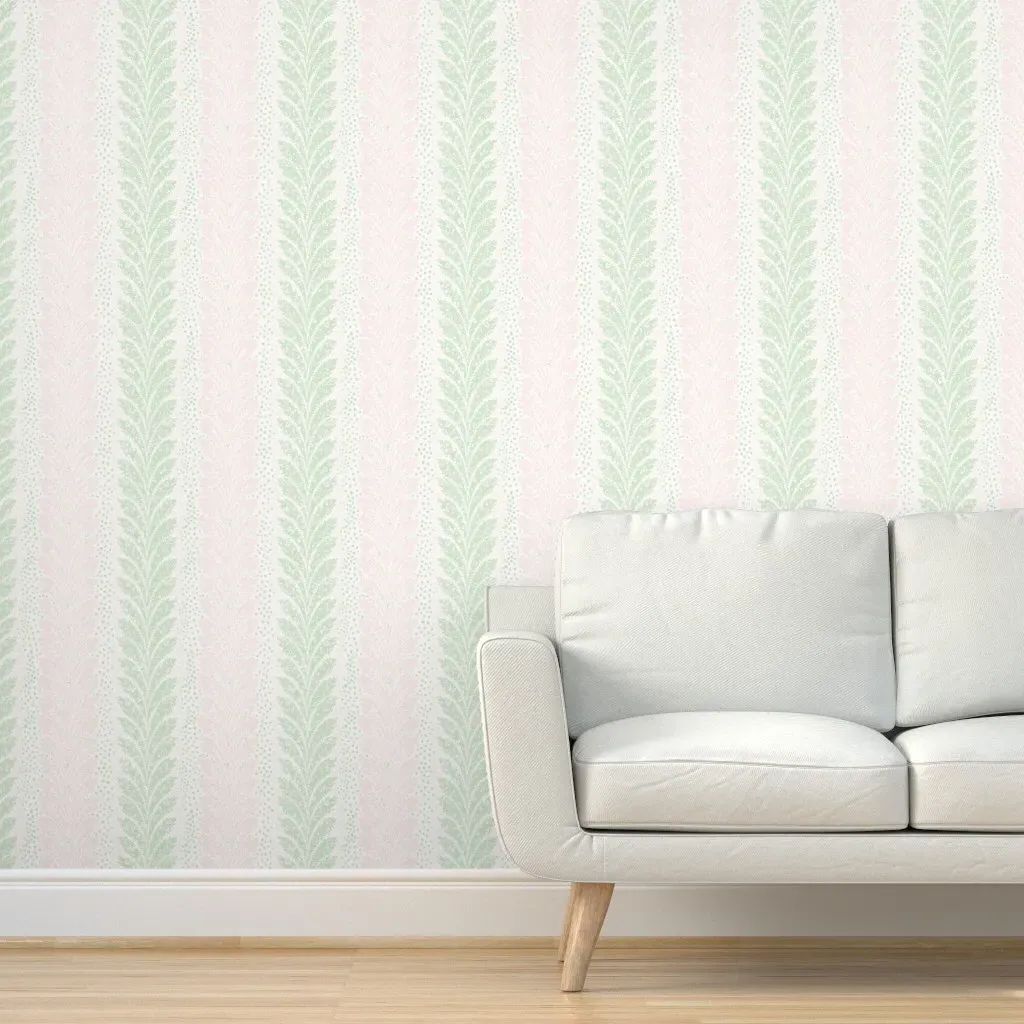 British Feather Peel and Stick Wallpaper - Pale Pink, Mint product
