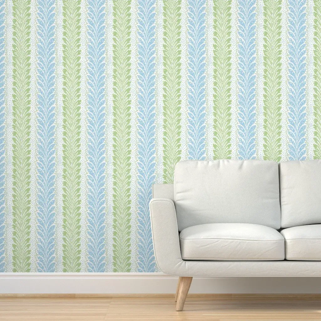 British Feather Reverse Peel and Stick Wallpaper - Light Blue, Light Green product