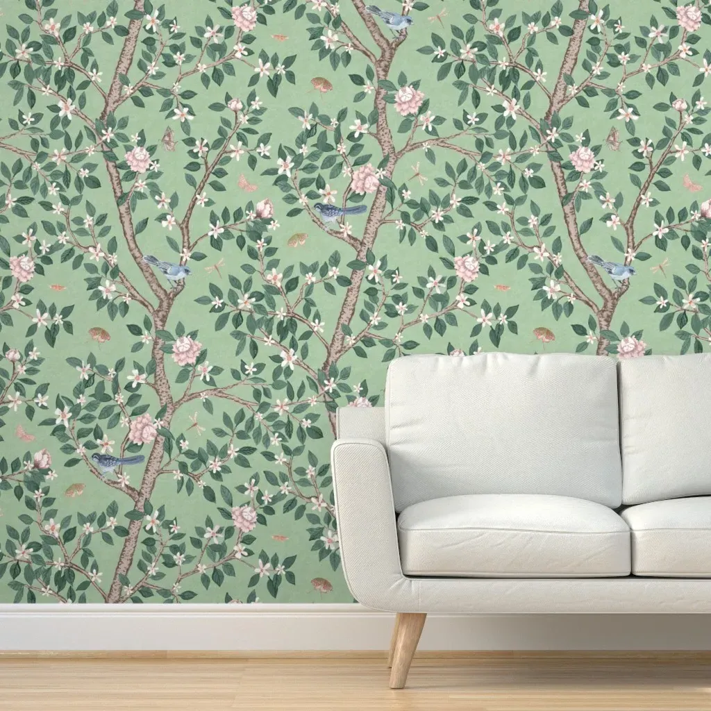 Brittany S Climbing Citrus Grove with Peonies Peel and Stick Wallpaper - Green product