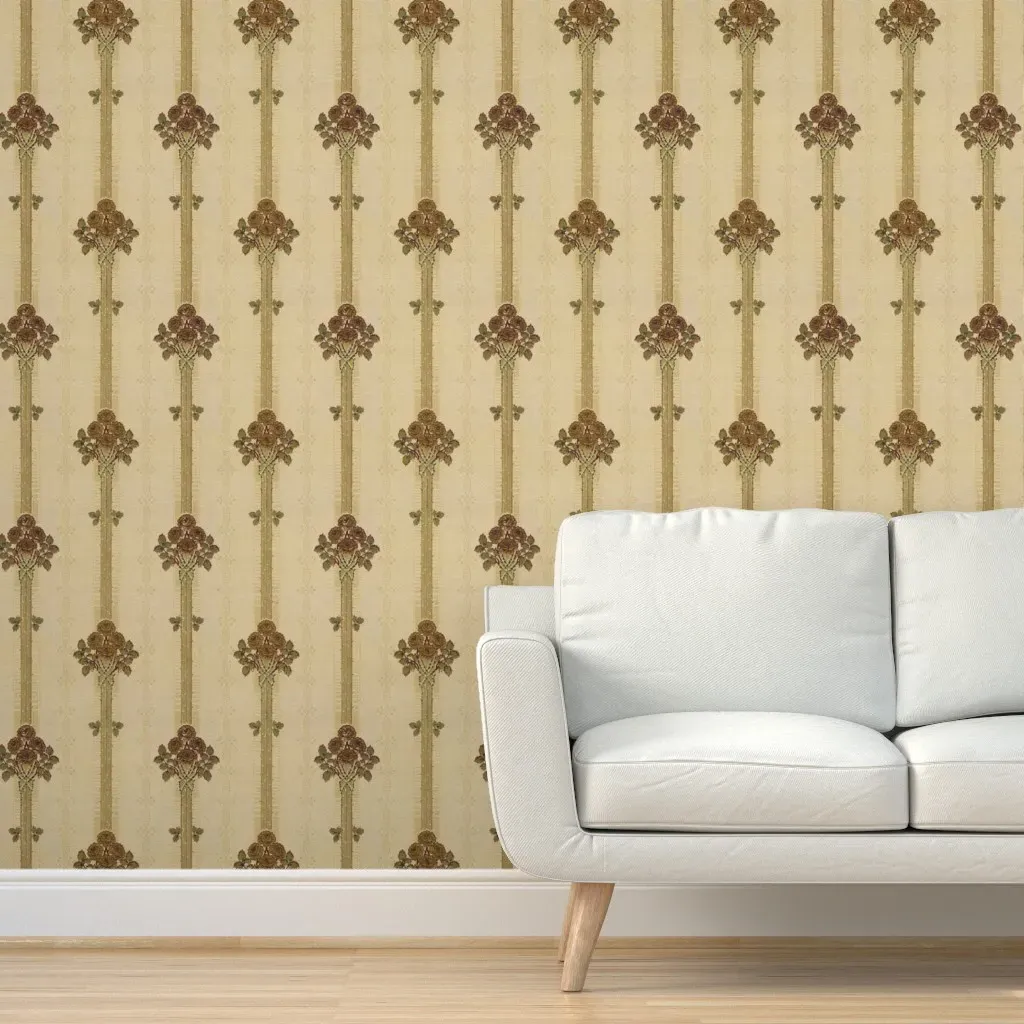 Bronze Roses on Brass Stripes Peel and Stick Wallpaper - Beige product