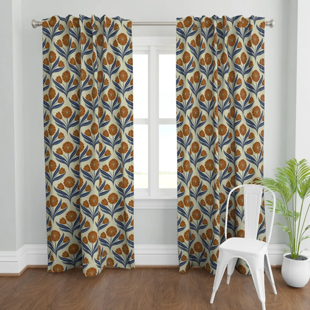 Brown and Blue Floral Curtain Panel - Terracotta product