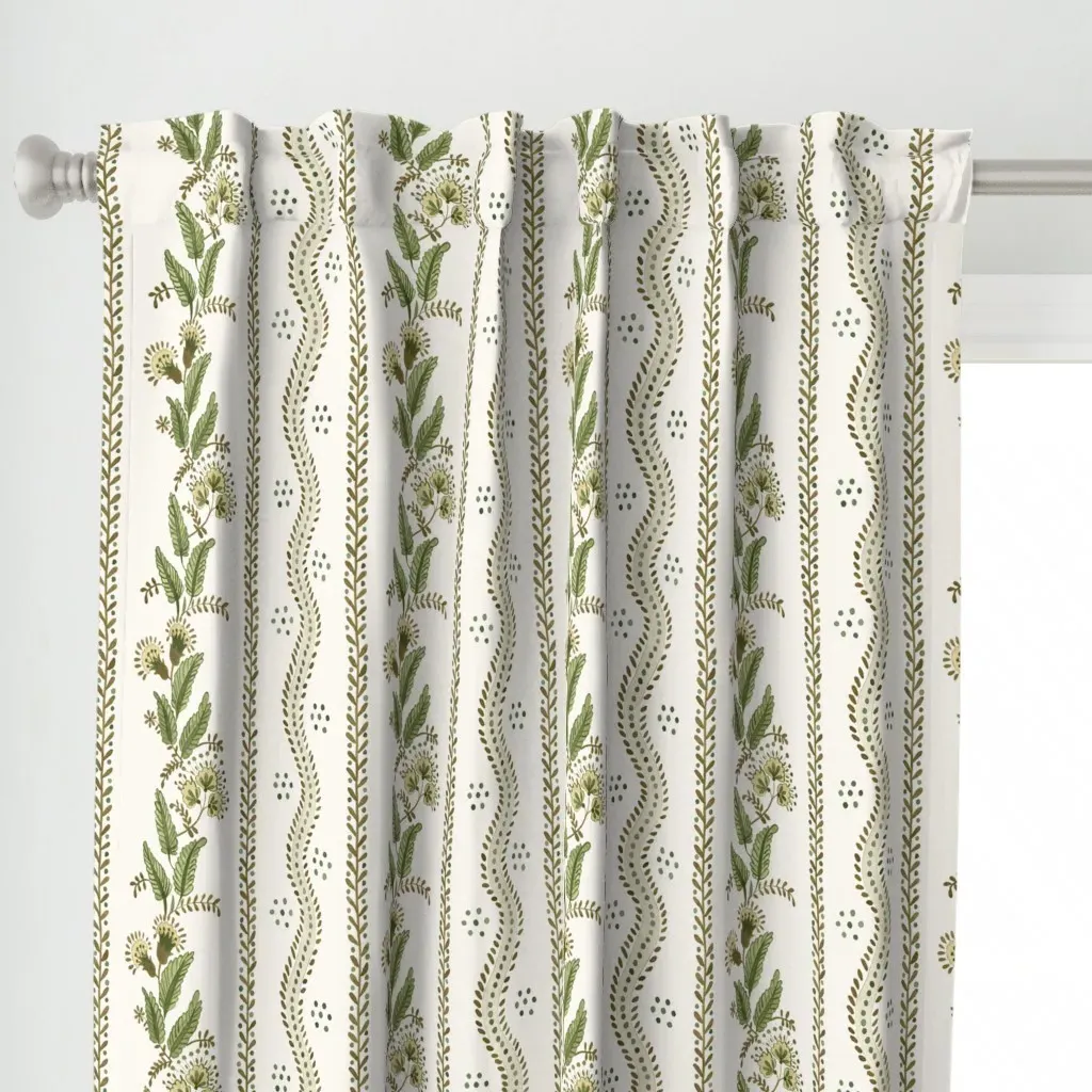 Brown and Greens on Cream Curtain Panel - Sage Green alternate view