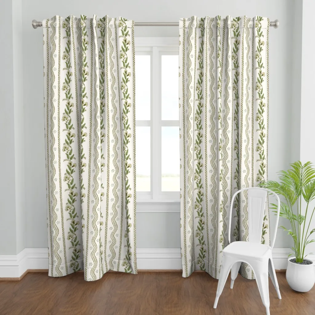 Brown and Greens on Cream Curtain Panel - Sage Green product