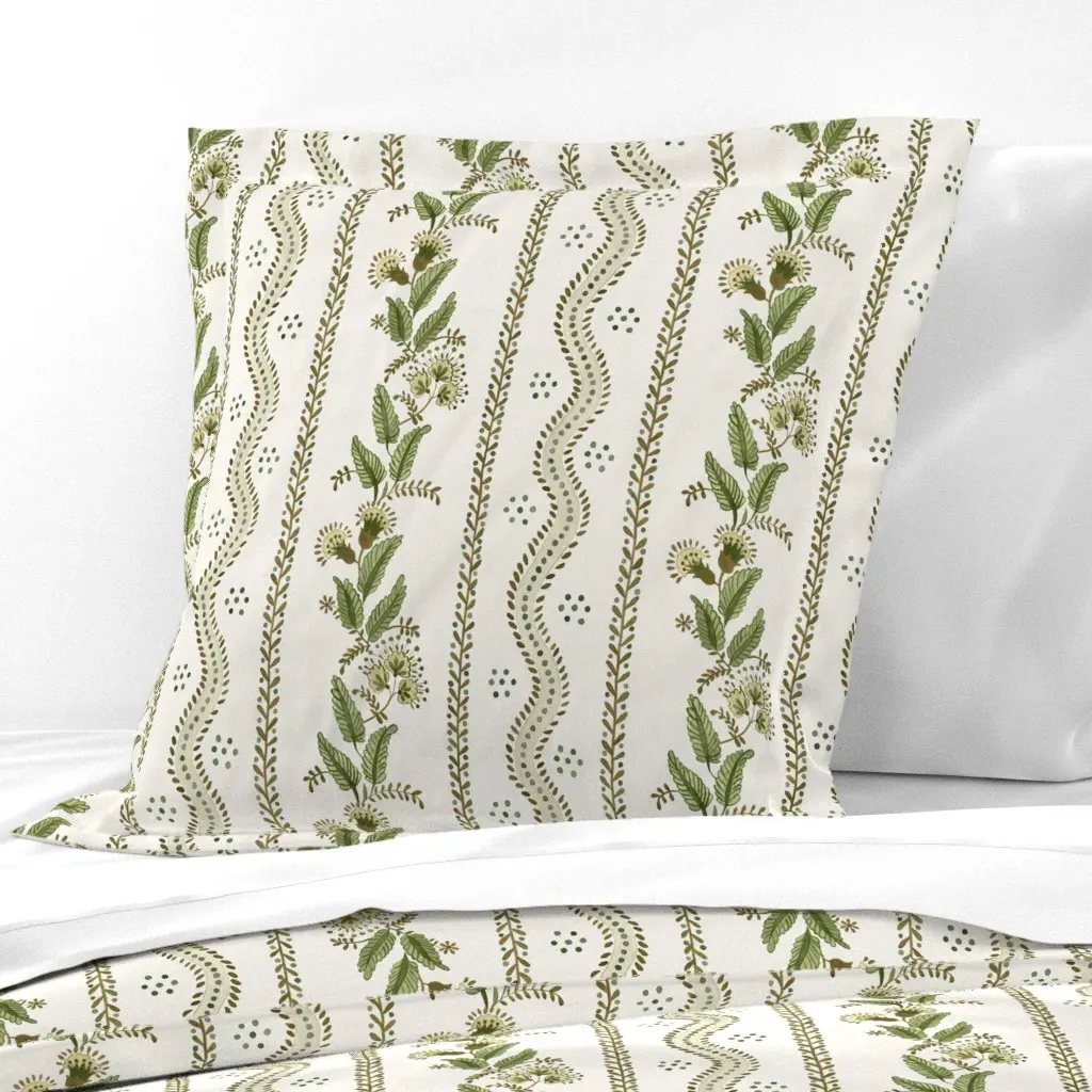 Brown and Greens on Cream Emma Stripe Euro Pillow Sham - Sage Green product